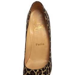 Pre Owned Christian Louboutin Metallic Gold Leopard Print Jacquard Yoyospina  Pumps Size 37.5