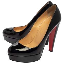 Pre Owned Christian Louboutin Black Patent Leather Bibi Platform Pumps Size 39