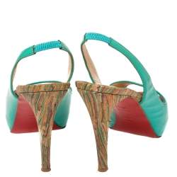 Pre Owned Christian Louboutin Green Patent Leather Private Number Peep Toe Slingback Sandals Size 37.5