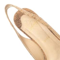 Pre Owned Christian Louboutin Brown/Beige Cork Soso Criss Cross Platform Slingback Sandals Size 39