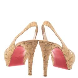 Pre Owned Christian Louboutin Brown/Beige Cork Soso Criss Cross Platform Slingback Sandals Size 39