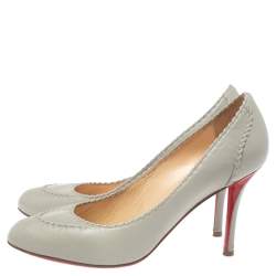 Pre Owned Christian Louboutin Grey Leather Pumps Size 38.5