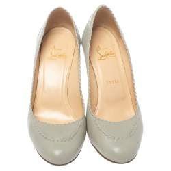 Pre Owned Christian Louboutin Grey Leather Pumps Size 38.5