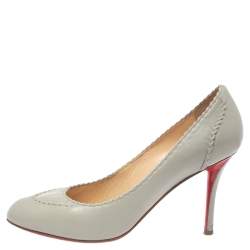 Pre Owned Christian Louboutin Grey Leather Pumps Size 38.5