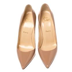 Pre Owned Christian Louboutin Beige Patent Leather So Kate Pumps Size 38.5