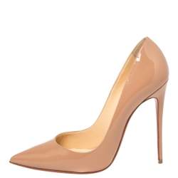 Pre Owned Christian Louboutin Beige Patent Leather So Kate Pumps Size 38.5