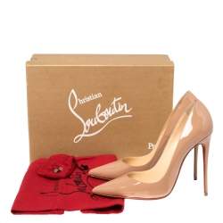 Pre Owned Christian Louboutin Beige Patent Leather So Kate Pumps Size 38.5
