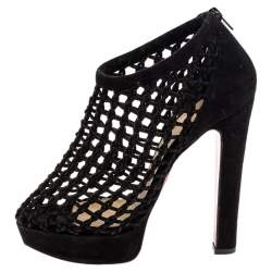Pre Owned Christian Louboutin Black Suede Coussin Platform Ankle Booties Size 40