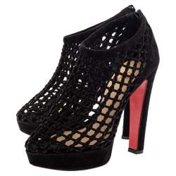 Pre Owned Christian Louboutin Black Suede Coussin Platform Ankle Booties Size 40