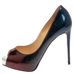 Pre Owned Christian Louboutin Ombre Multicolor Glitter Patent Leather New Very Prive Peep Toe Pumps Size 37.5