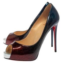 Pre Owned Christian Louboutin Ombre Multicolor Glitter Patent Leather New Very Prive Peep Toe Pumps Size 37.5