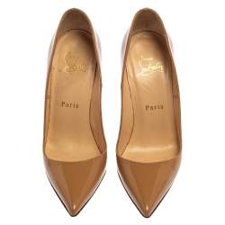 Pre Owned Christian Louboutin Beige Patent Leather So Kate Pumps Size 35.5