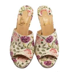 Pre Owned Christian Louboutin Multicolor Leather Piga  Flori Mules Size 36.5