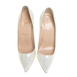 Pre Owned Christian Louboutin White Iridescent Patent Leather So Kate Pointed Toe Pumps Size 36