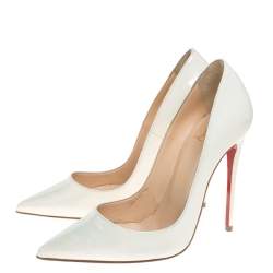 Pre Owned Christian Louboutin White Iridescent Patent Leather So Kate Pointed Toe Pumps Size 36