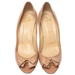 Pre Owned Christian Louboutin Beige Leather Milady Bow Open Toe Pumps Size 41