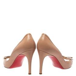 Pre Owned Christian Louboutin Beige Leather Milady Bow Open Toe Pumps Size 41