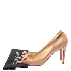 Pre Owned Christian Louboutin Beige Leather Milady Bow Open Toe Pumps Size 41