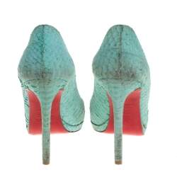 Pre Owned Christian Louboutin Green Python Embossed Leather New Simple Pumps Size 37.5