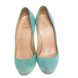 Pre Owned Christian Louboutin Green Python Embossed Leather New Simple Pumps Size 37.5