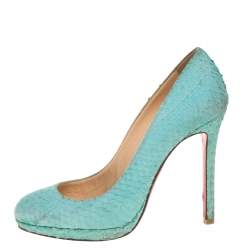 Pre Owned Christian Louboutin Green Python Embossed Leather New Simple Pumps Size 37.5