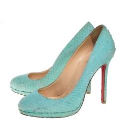 Pre Owned Christian Louboutin Green Python Embossed Leather New Simple Pumps Size 37.5
