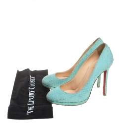 Pre Owned Christian Louboutin Green Python Embossed Leather New Simple Pumps Size 37.5