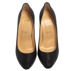 Pre Owned Christian Louboutin Metallic Black Fabric Eloise Pumps Size 37.5