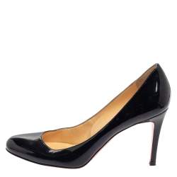 Pre Owned Christian Louboutin  Black Patent Leather Simple Pumps Size 37