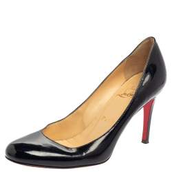 Pre Owned Christian Louboutin  Black Patent Leather Simple Pumps Size 37