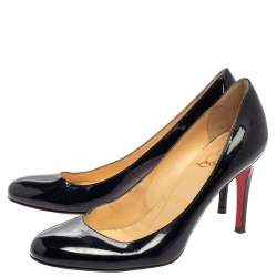 Pre Owned Christian Louboutin  Black Patent Leather Simple Pumps Size 37