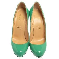 Pre Owned حذاء كعب عالي كريستيان لوبوتان "نيو سيمبل" نعل سميك جلد لامع أخضر مقاس 38