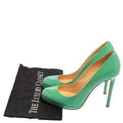 Pre Owned حذاء كعب عالي كريستيان لوبوتان "نيو سيمبل" نعل سميك جلد لامع أخضر مقاس 38