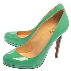 Pre Owned حذاء كعب عالي كريستيان لوبوتان "نيو سيمبل" نعل سميك جلد لامع أخضر مقاس 38
