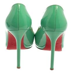 Pre Owned حذاء كعب عالي كريستيان لوبوتان "نيو سيمبل" نعل سميك جلد لامع أخضر مقاس 38