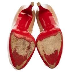 Pre Owned Christian Louboutin Beige Patent Leather Very Prive Peep Toe Pumps Size 39