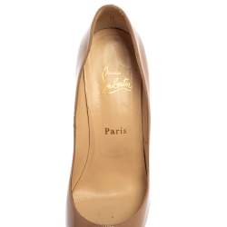 Pre Owned Christian Louboutin Beige Patent Leather Very Prive Peep Toe Pumps Size 39