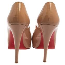 Pre Owned Christian Louboutin Beige Patent Leather Very Prive Peep Toe Pumps Size 39