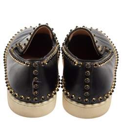 Christian Louboutin Black Leather Spike Pik Boat Slip On Sneakers Size 40