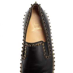 Christian Louboutin Black Leather Spike Pik Boat Slip On Sneakers Size 40