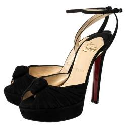 Pre Owned Christian Louboutin Black Suede Jenny Knotted Platform Sandals Size 37.5