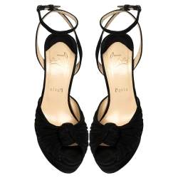 Pre Owned Christian Louboutin Black Suede Jenny Knotted Platform Sandals Size 37.5