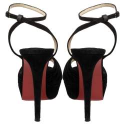 Pre Owned Christian Louboutin Black Suede Jenny Knotted Platform Sandals Size 37.5