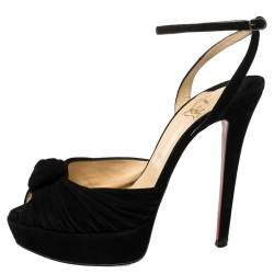 Pre Owned Christian Louboutin Black Suede Jenny Knotted Platform Sandals Size 37.5