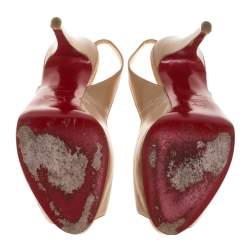 Pre Owned Christian Louboutin Beige Leather N°Prive Peep Toe Slingback Sandals Size 38