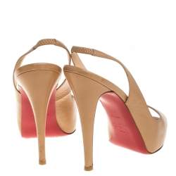 Pre Owned Christian Louboutin Beige Leather N°Prive Peep Toe Slingback Sandals Size 38