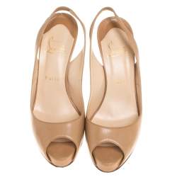 Pre Owned Christian Louboutin Beige Leather N°Prive Peep Toe Slingback Sandals Size 38