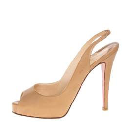 Pre Owned Christian Louboutin Beige Leather N°Prive Peep Toe Slingback Sandals Size 38
