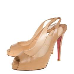 Pre Owned Christian Louboutin Beige Leather N°Prive Peep Toe Slingback Sandals Size 38