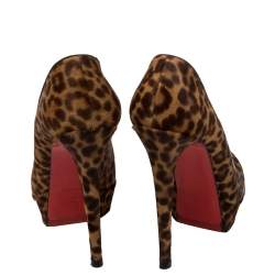 Pre Owned Christian Louboutin Brown Leopard Print Calf Hair Bianca 140 Pumps Size 41
